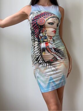 Vintage Y2K Rhinestoned Graphic Dress Festival